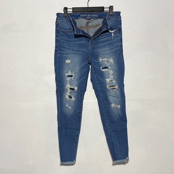 American Eagle Super Stretch Distressed Hi-Rise Denim Jegging Size 8 Short - Picture 5 of 11